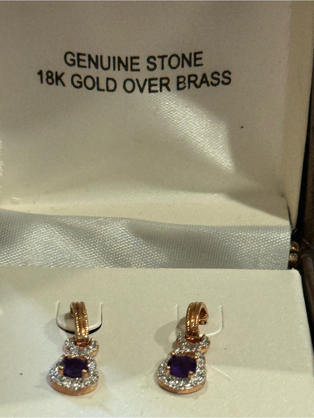 18K Gold Over Brass Purple amethyst Stone Drop Earrings